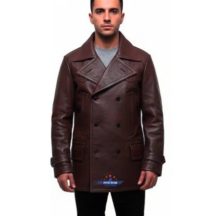 Fivestar Men's Double Breasted Horse Hide Leather Coat