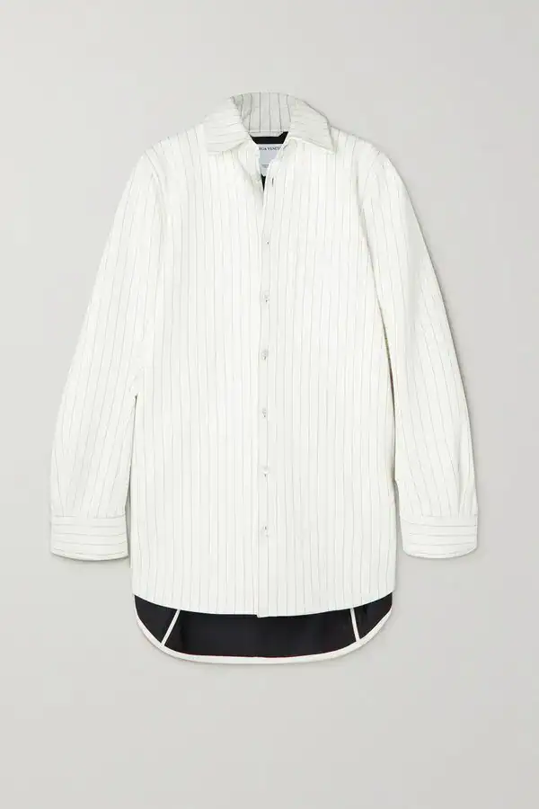 Oversized Pinstriped Leather Shirt