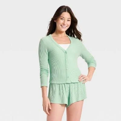 Auden Women's Cozy Ribbed Long Sleeve Button Front Cardi Top