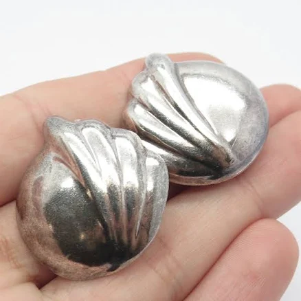 Vintage 925 Sterling Silver Shell Clip-On Earrings