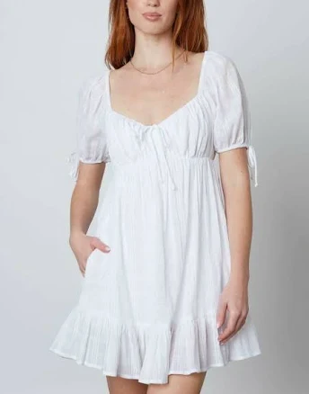 Joy Puffed Sleeve Sweetheart Mini Dress with Side Pockets