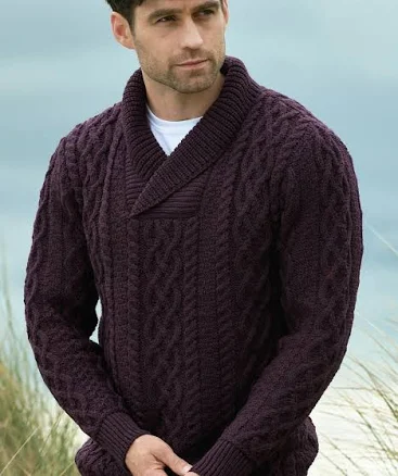 Aran Crafts Bunratty Shawl Collar Sweater Men's