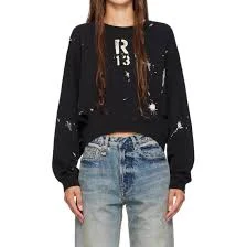 R13 Paint Splatter Cropped Crewneck Sweatshirt