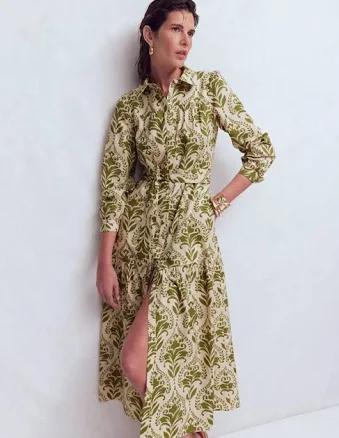 Women's Ellie Cotton Maxi Shirt Dress In Natural | Size 14 In Green
