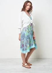 Long Puff Sleeve Open Front Knit Cardigan