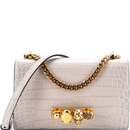 Alexander McQueen Mini Jewelled Croc-effect Leather Satchel Bag
