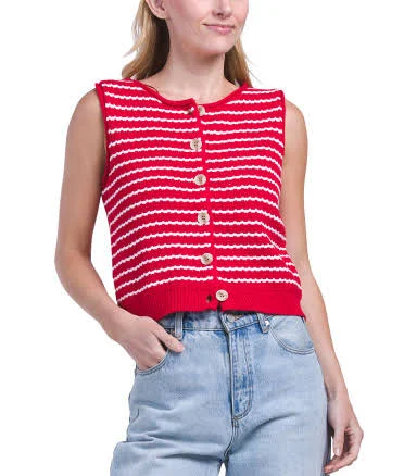 Sleeveless Crew Neck Cotton Sweater Vest