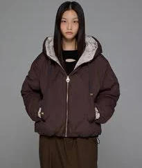 Women's Fluffy Reversible Hooded Down Jumper