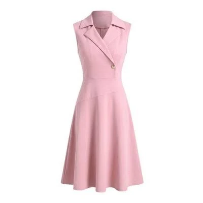 Inspire CHIC Women's Business Casual Notched Lapel Sleeveless A-Line Midi Dress