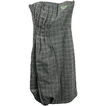 Prada - Houndstooth Checked Wool Blend Strapless Dress - Womens - Green Multi