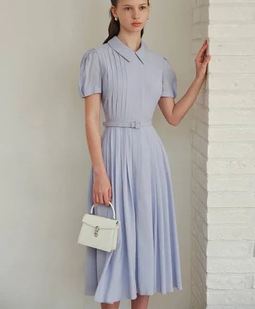 BAU by Bride And You LILITH Stand Collar Pin Tucked Long Dress