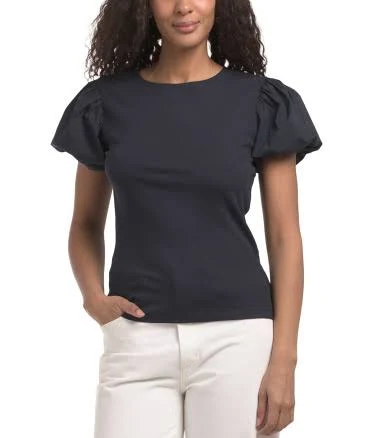 Nightlife Women's Puffed Sleeve Crew Neck T-Shirt