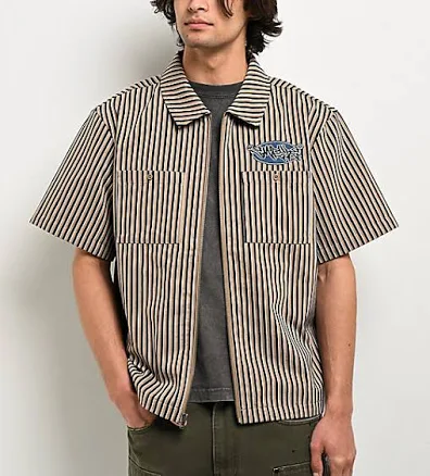 Empyre Charlie Stripe Sand & Navy Zip Work Shirt