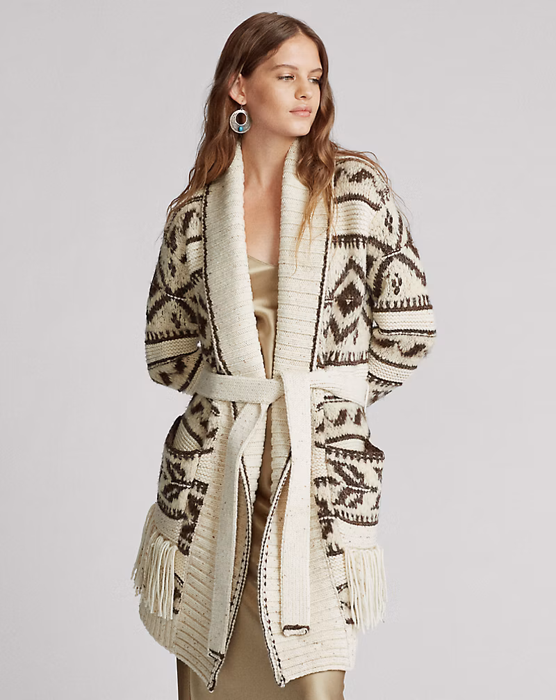 Fringe-trim Shawl Cardigan