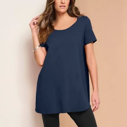Plus Size Women's Plus Size Cotton Ultimate Scoopneck Swing Tunic by Roaman's in Navy (Size 22/24) Long Shirt