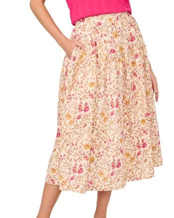 halogen Women's Print Pull-On Tiered Midi Skirt