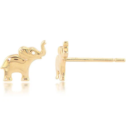 14k Yellow Gold Elephant Stud Earrings