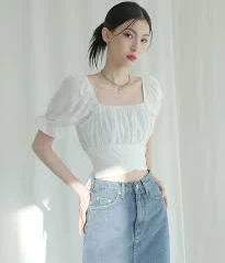 BACK RIBBON SQUARE Short-sleeve BLOUSE WHITE