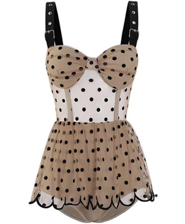 Retro Stage Polka Dot Lace Sheer Ruffles One Piece Swimwear