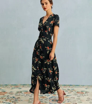 Rihoas Vintage A-Line V-Neck Floral Maxi Dress