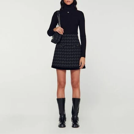 Sandro Women's Houndstooth Tweed Short Skirt