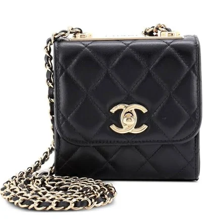 Chanel Cc Quilted Lambskin Clutch With Chain