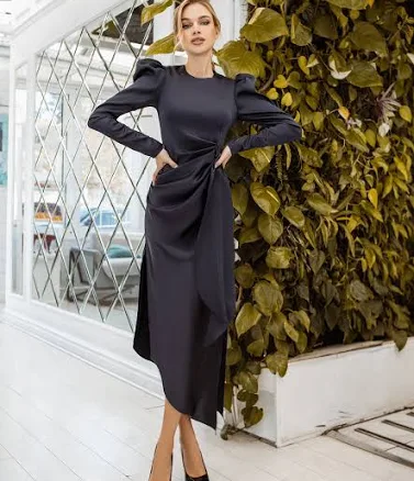 Puff Sleeve Wrap Dress