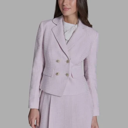BCBGMAXAZRIA Women's Notch Collar Double-Breasted Tweed Jacket