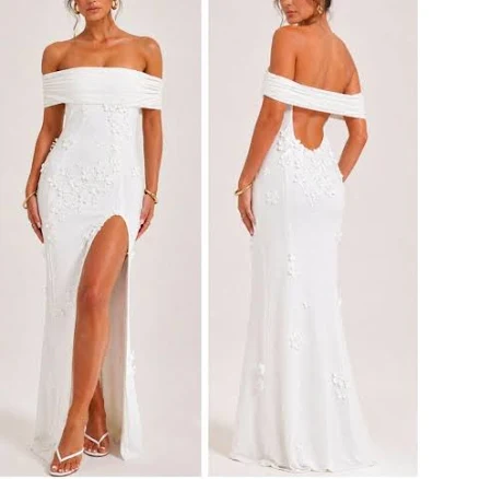 Babyboo Fashion Emberly Ivory Maxi Dress, XL, Off-the-Shoulder Lace-Up Corset Gown