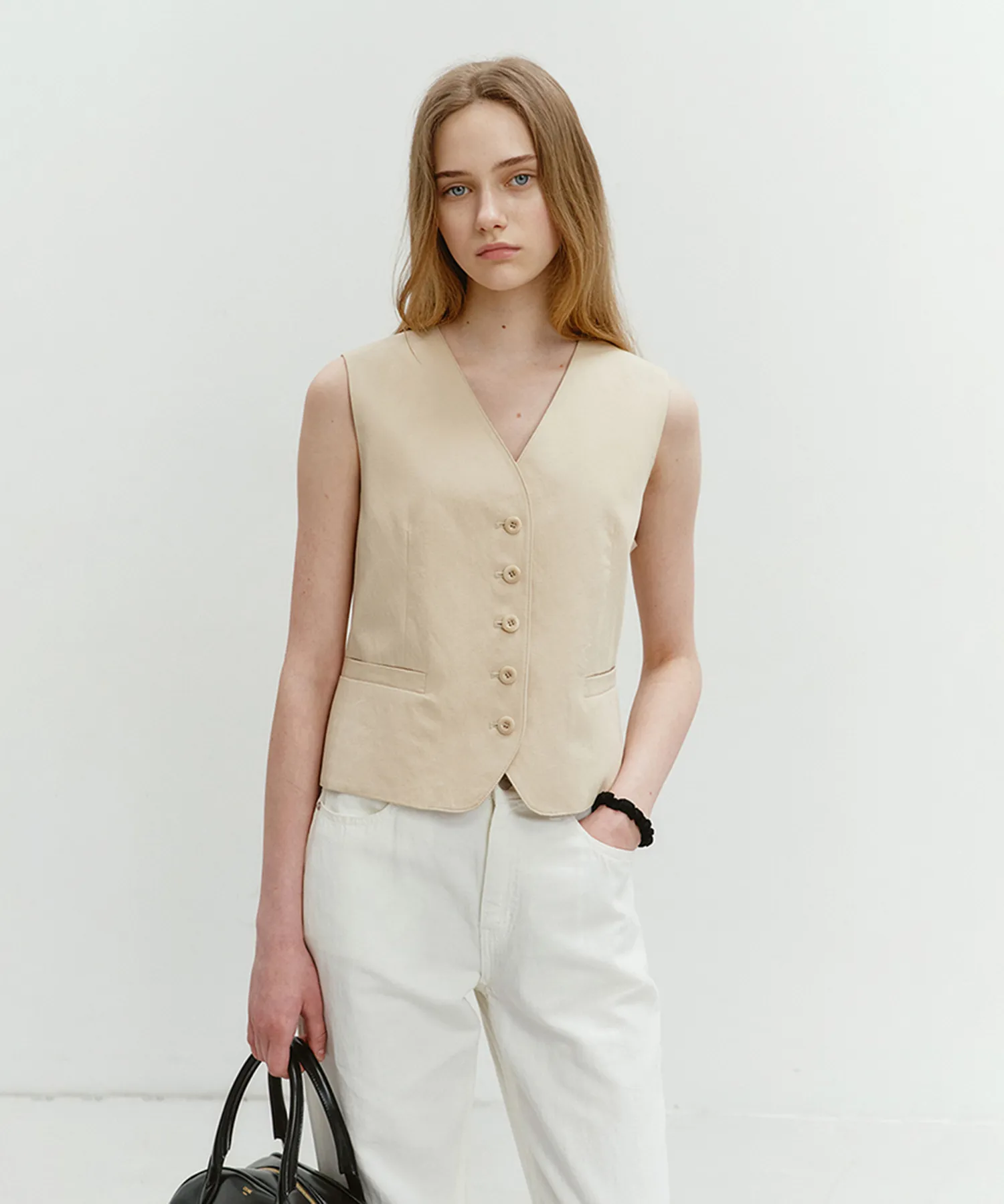COTTON-LINEN VEST BEIGE_UDVE4B221I2