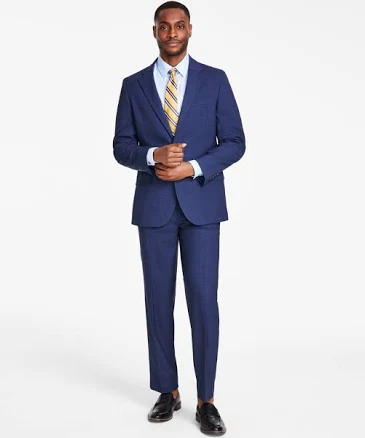 Nautica Men's Modern-Fit Bi-Stretch Plaid Suit
