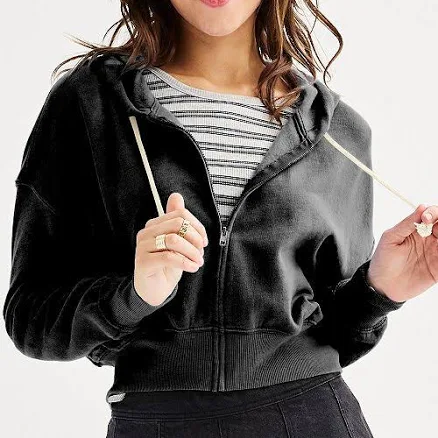 Juniors' SO Favorite Cropped Full-Zip Hoodie, Girl's, Size: Large, Black