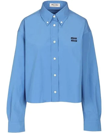 Miu Miu Women's Logo- Lettering Raw-cut Poplin Shirt