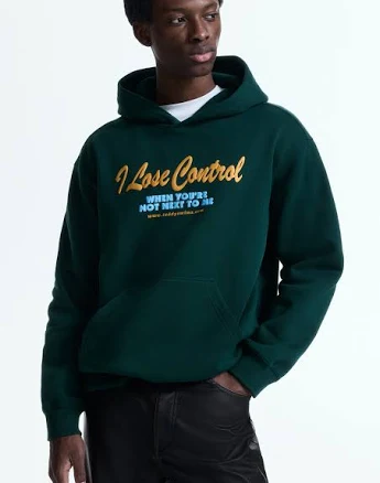 Men H&M Loose-Fit Printed Hoodie