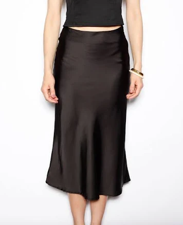 Snow Xue Gao Silk Black Satin Midi Skirt
