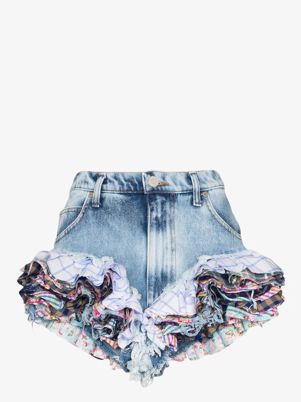 Ruffled-hem Denim Shorts