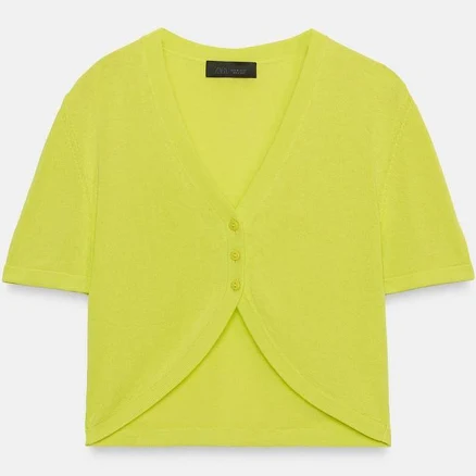 Zara Cropped V-Neck Knit Cardigan