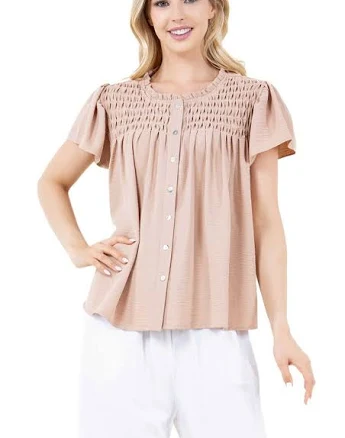 Women's Ruched Flutter Sleeve Scoop Neck Polyester Blouse