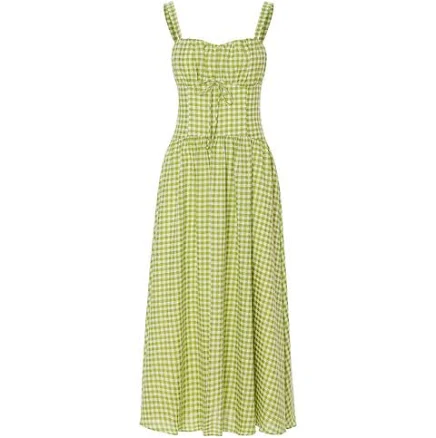 Sincethen Gingham Check Strap Long Dress