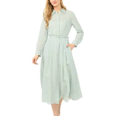 Ted Baker Lynn Vertical Stripe Button-Up Midi Shirtdress