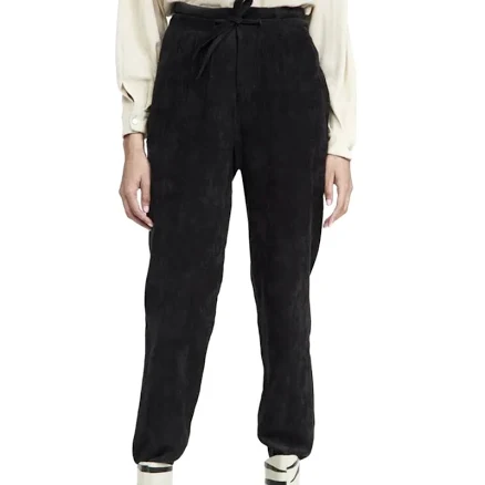 ISABEL MARANT BLACK VELVET CORDUROY HIGH-WAISTED PANTS FR 34, US 2