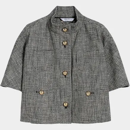 Max Mara Glen Plaid Cotton Cloak, Black, Women's, S/M, Scarves & Wraps Capes