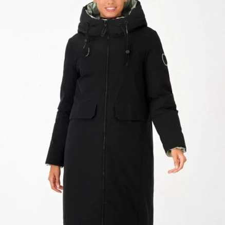 Reversible Olive I Black Hooded Coat - New Women | Color: Black | Size: L