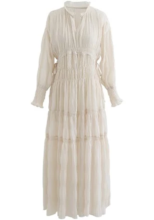Full Shirring Chiffon Dress with Side Drawstring