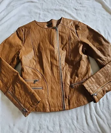 Sisley Women's Brown Vegan Leather Jacket Fitted And Lined Size 6. Hc