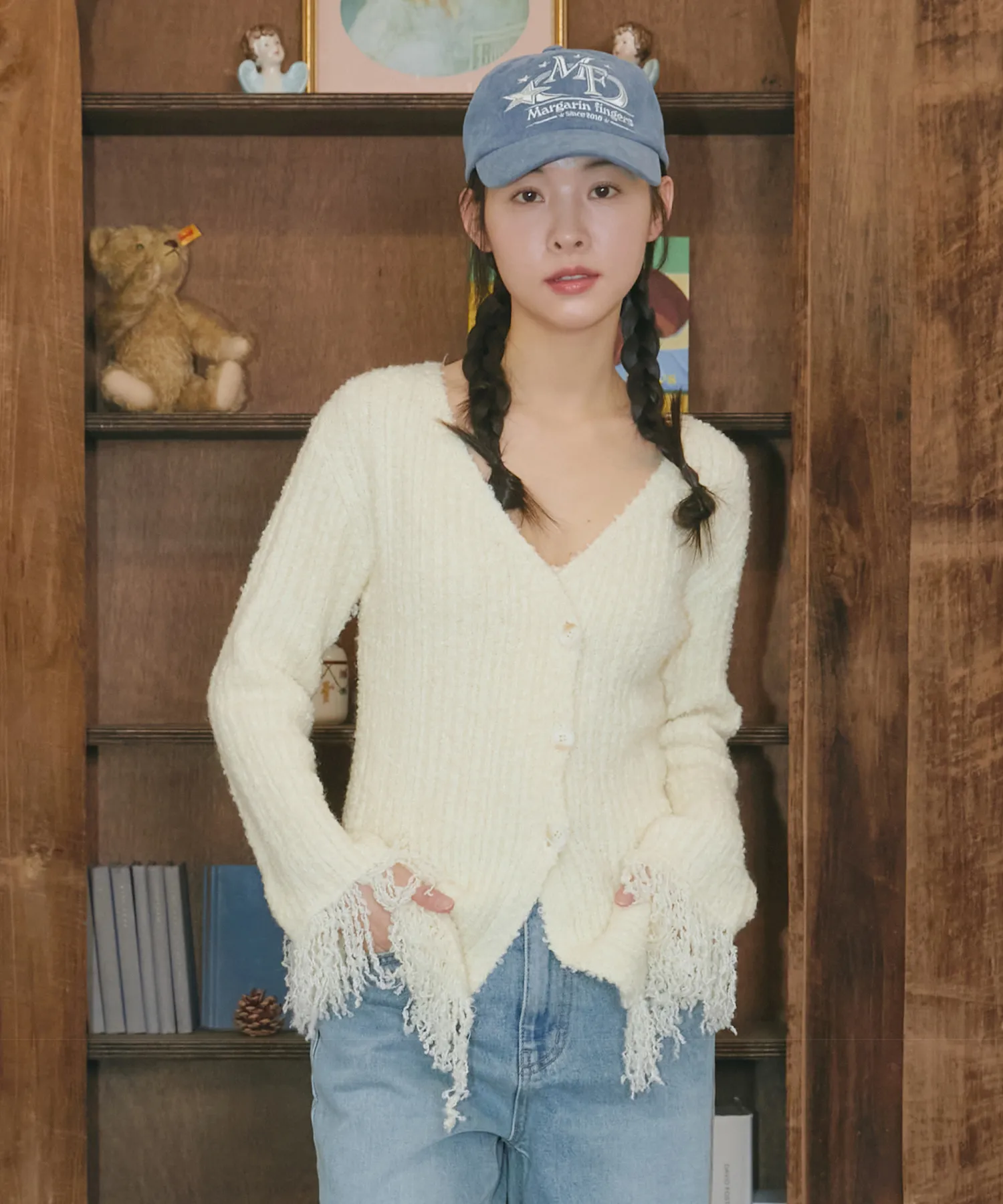 FRINGE KNIT CARDIGAN (CREAM)