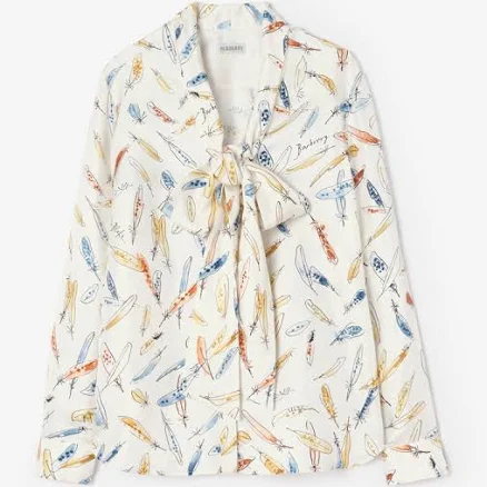Burberry Quentin Blake Feather Print Silk Scarf Blouse