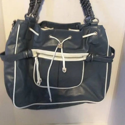 Joy Gryson Big Shoulder Bucket Hobo Leather Bag W/rope Handles,gray &