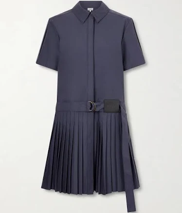LOEWE Belted Pleated Cotton-blend Mini Shirt Dress - Women - Navy Dresses - XXL