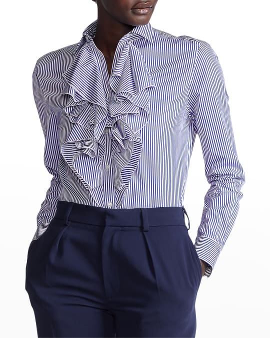 Keara Striped Ruffle Bib Shirt